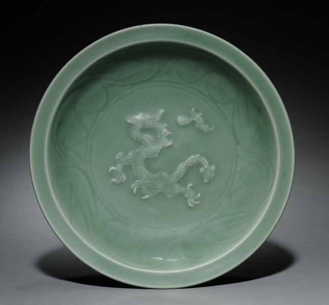 Dish with Dragon Pursuing Flaming Jewel in Relief:  Longquan Ware