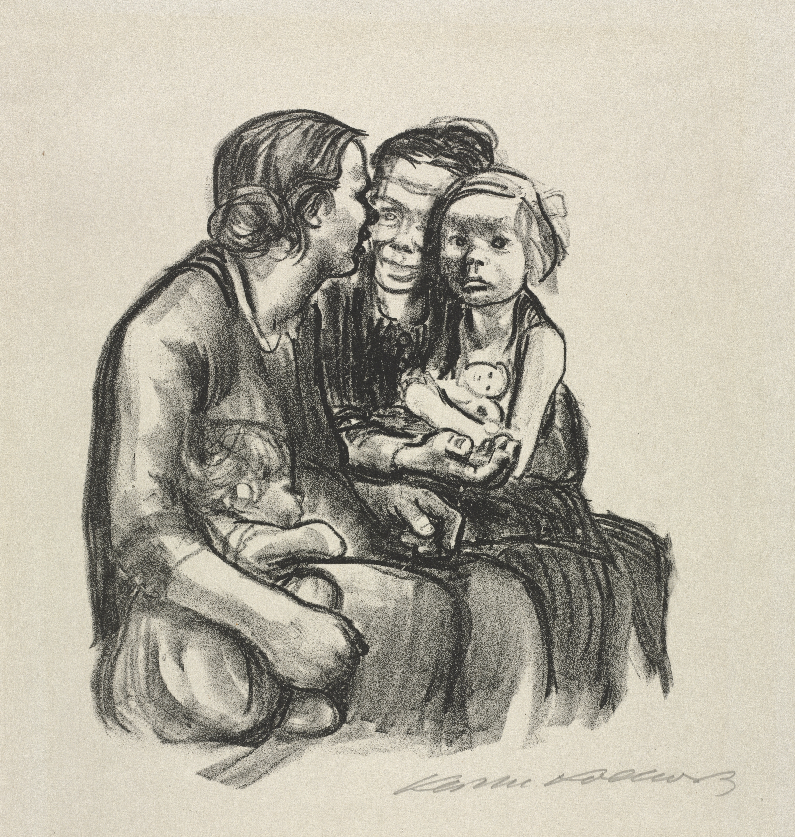 Two Gossiping Women with Two Children