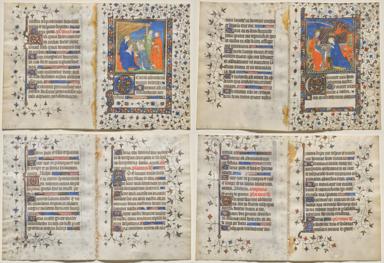 Pair of Bifolio from a Book of Hours: Adoration of the Magi and Coronation of the Virgin