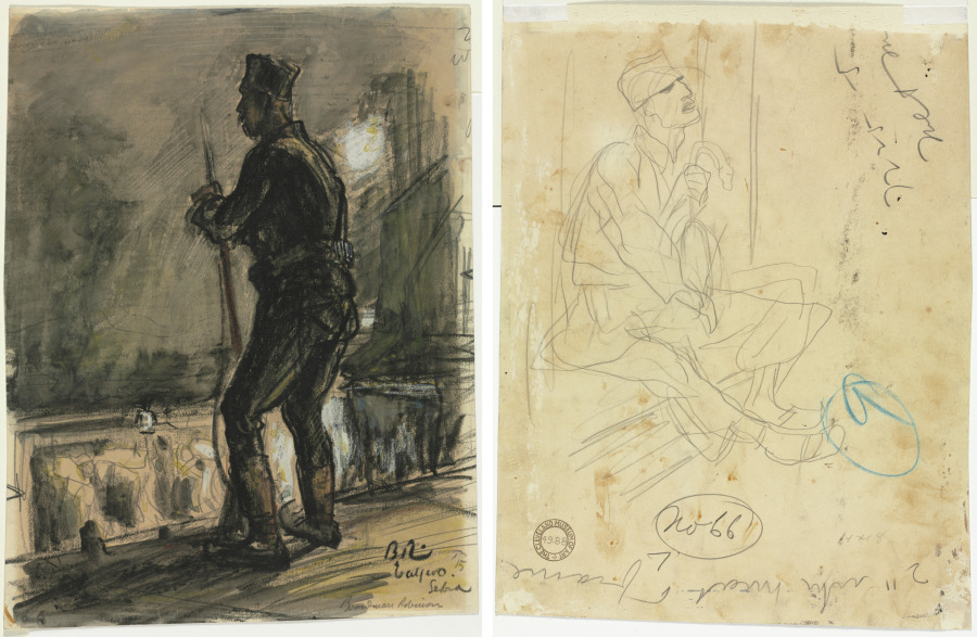 Serbia, My Dear Mother (recto); Seated Soldier (verso), Boardman Robinson, 1915