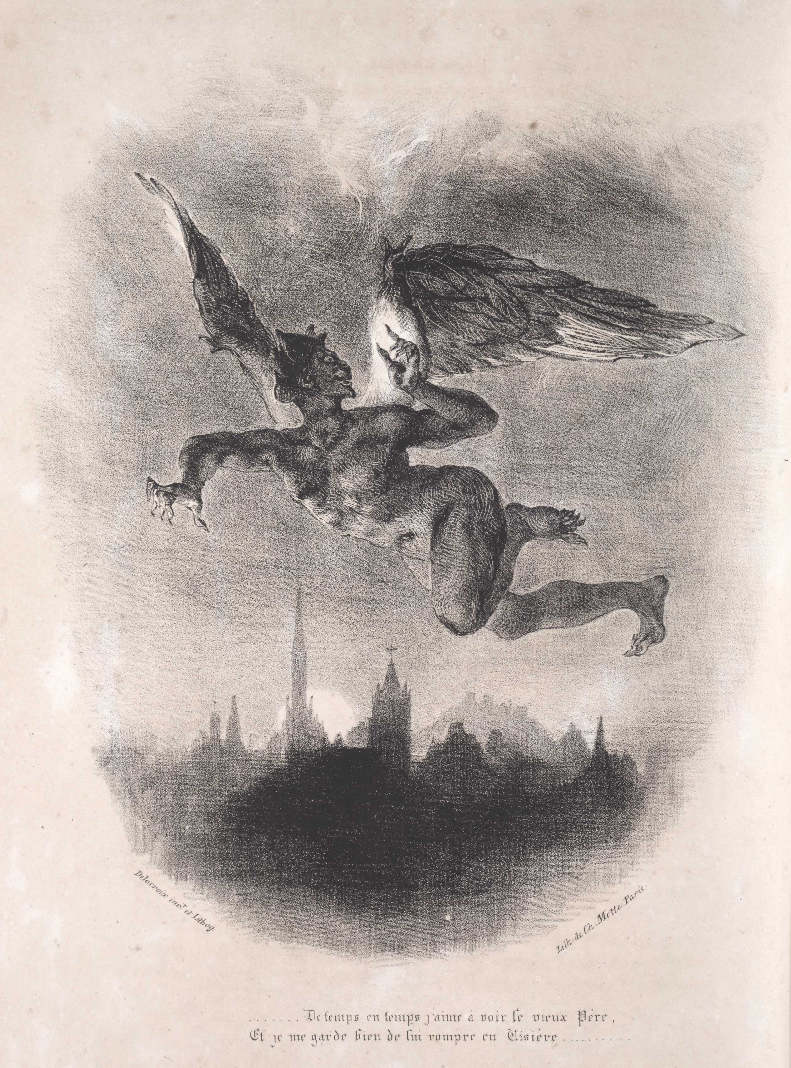 Illustrations for Faust:  Méphistophélés in the air