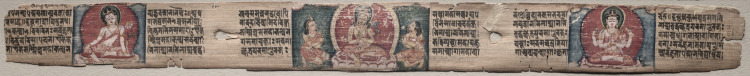 Bodhisattva Manjushri with two forms of Avalokiteshvara, folio 348 (recto) from a Gandavyuha-sutra (Scripture of the Supreme Array)