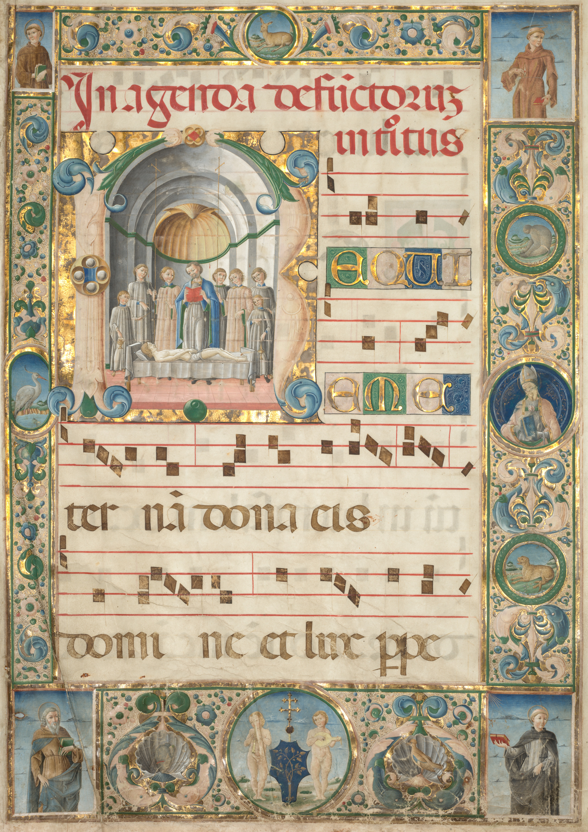 Leaf from a Gradual: Initial (R) with Mass for the Dead (recto)