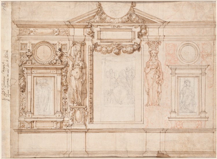 Design for a Wall Decoration with Pasted-in Sketches after Raphael (verso)