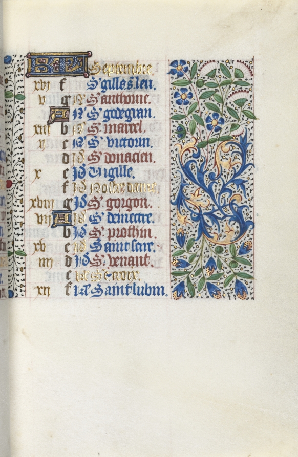 Book of Hours (Use of Rouen) fol. 9r, Calendar Page for September