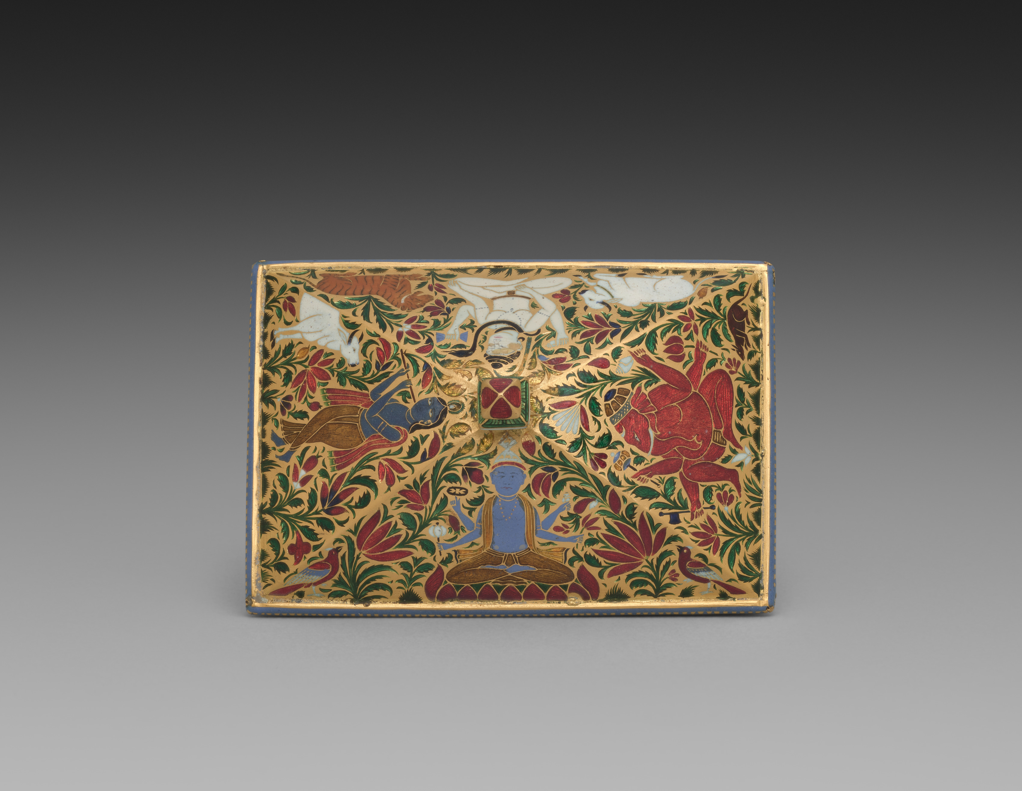Cover for a Box Decorated with Shiva, Vishnu, Krishna, and Ganesha