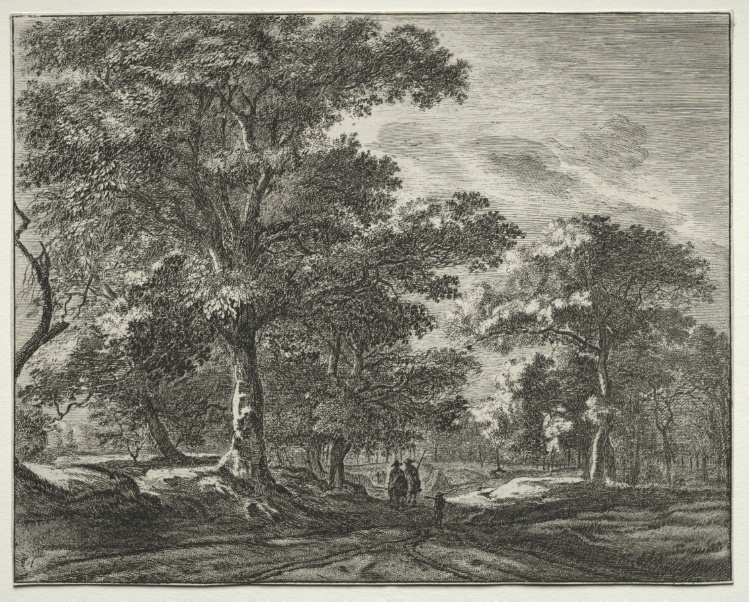 Six views in the Wood of the Hague: Plate 1, Two Men Preceded by a Hunter