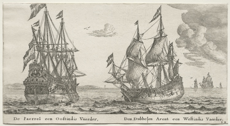 Various Ships and Views of Amsterdam (Verscheÿde Schepen en Gesichten van Amstelredam), Part II:  The Pearl and East Indiaman,  The Double Eagle, a West Indiaman