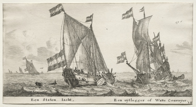 Various Ships and Views of Amsterdam (Verscheÿde Schepen en Gesichten van Amstelredam), Part II:  Dutch Admiralty Yacht.  A Guard Ship