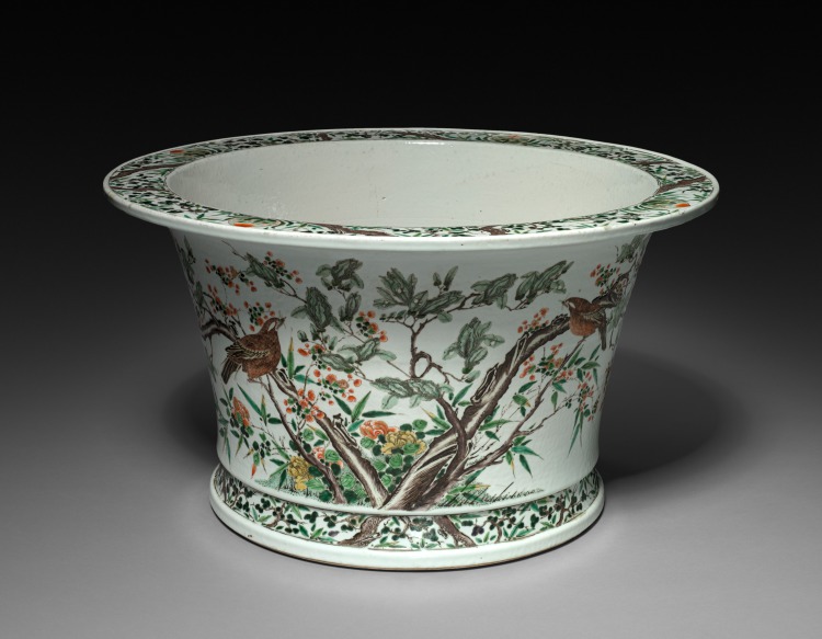 Jardiniere with Birds on Flowering Branches