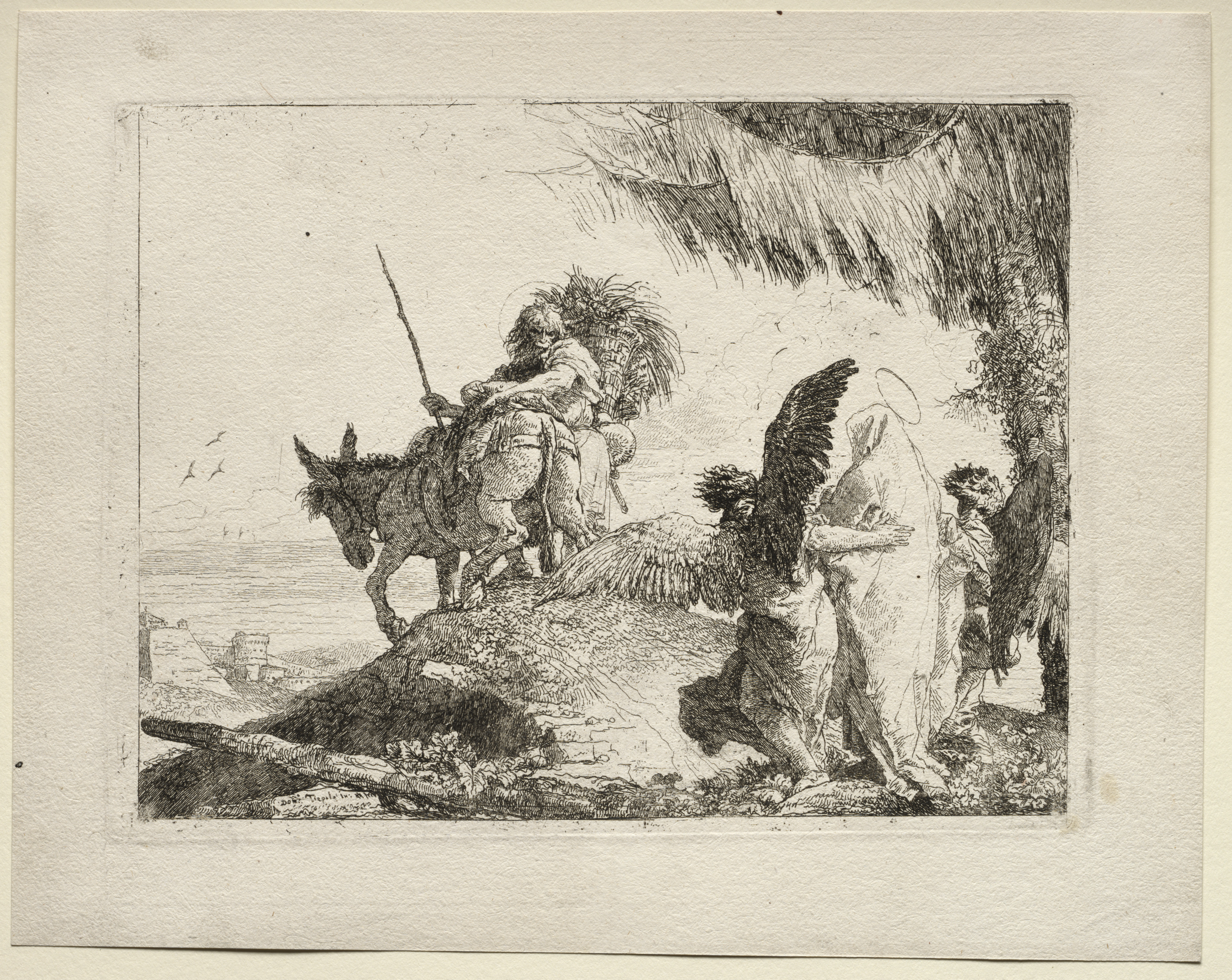 The Flight into Egypt:  The Flight with the Madonna at Right Supported by Angels