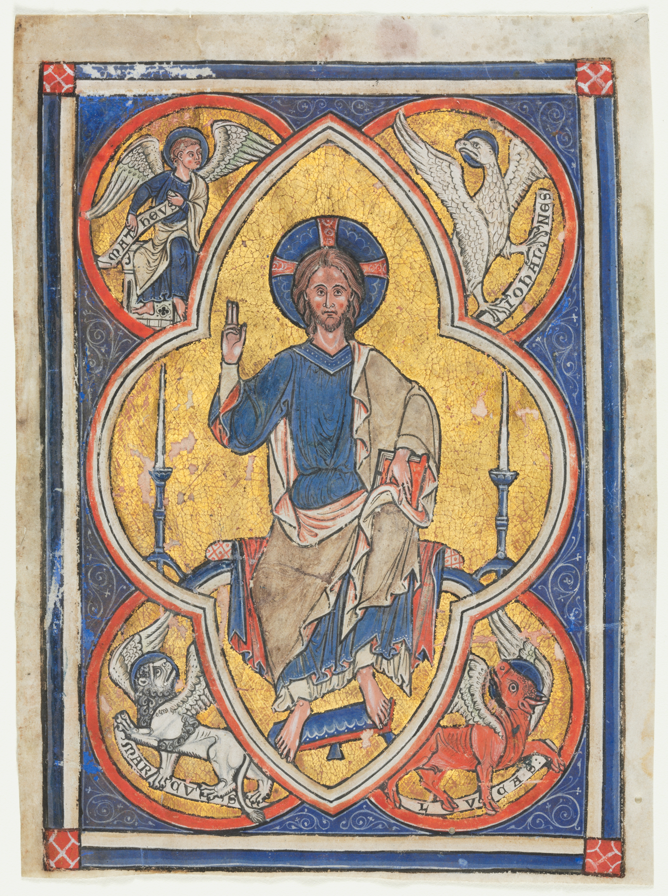 Miniature Excised from a Psalter: Christ in Majesty with Symbols of the Four Evangelists