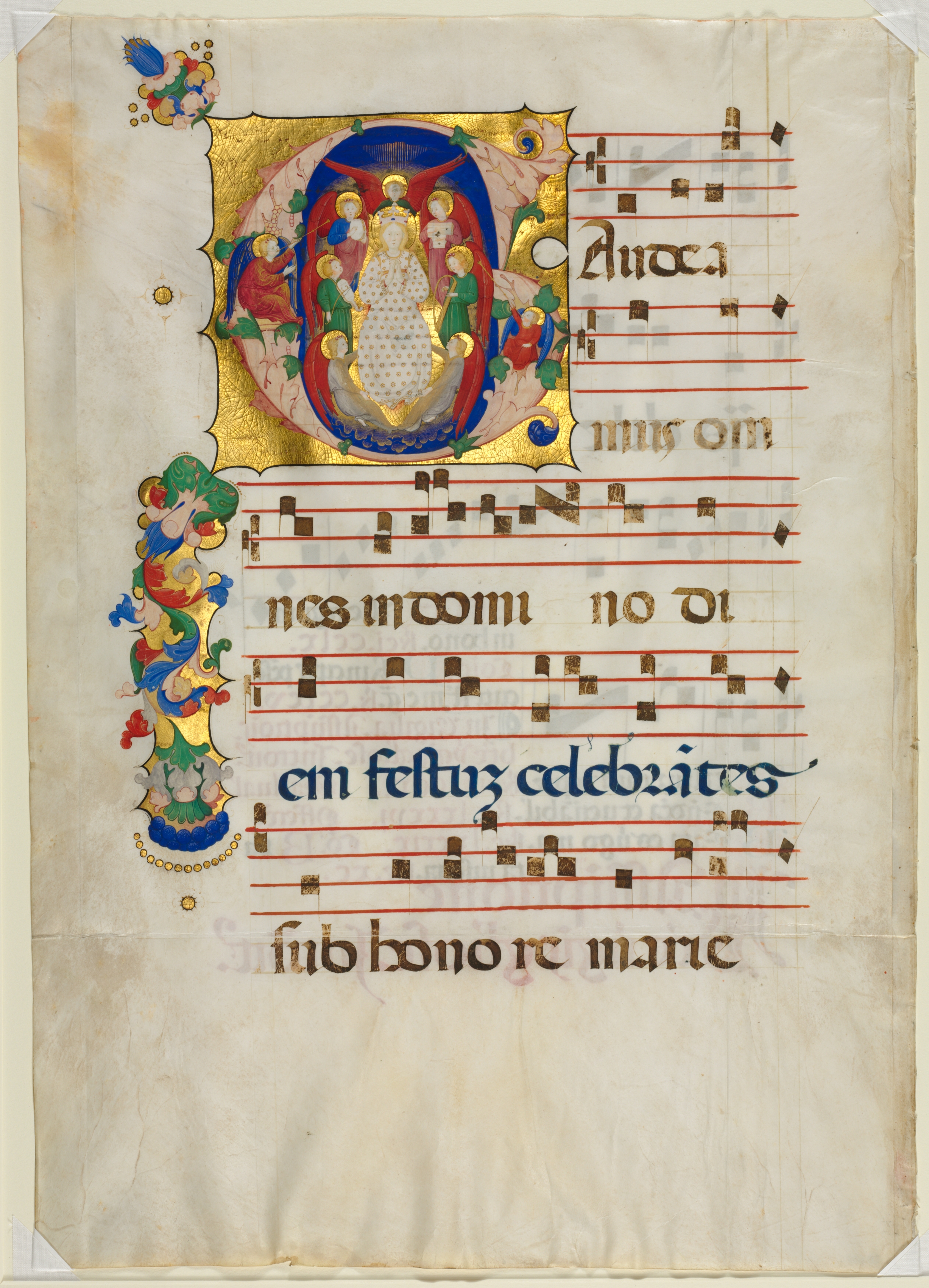 Leaf from a Gradual with Historiated Initial (G): Mary as Queen of Heaven