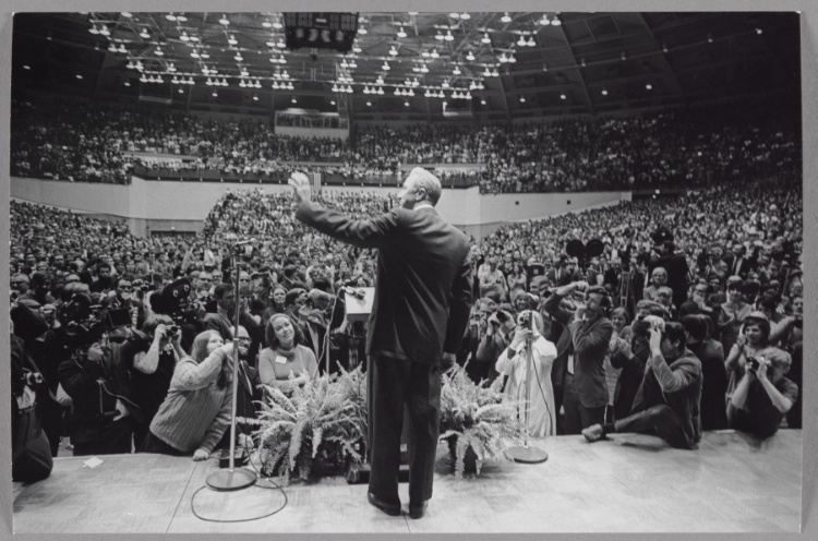Eugene McCarthy Speaking to a Large Crowd During Presidential Campaign