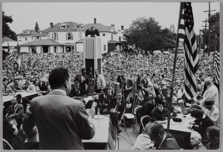 Richard Nixon on Campaign, Speaking to a Large Crowd, Oregon