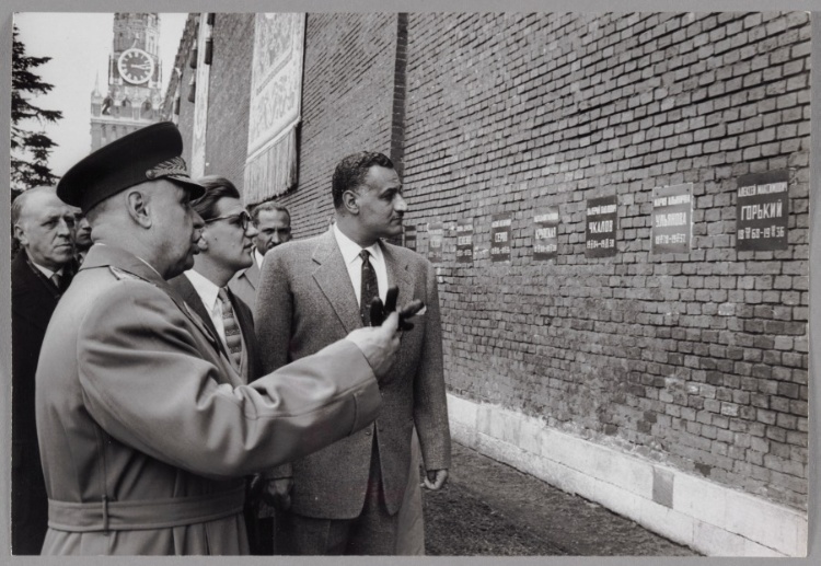Gamal Abdel Nasser Visiting Graves of Revolutionary Heroes at the Kremlin, Moscow, USSR