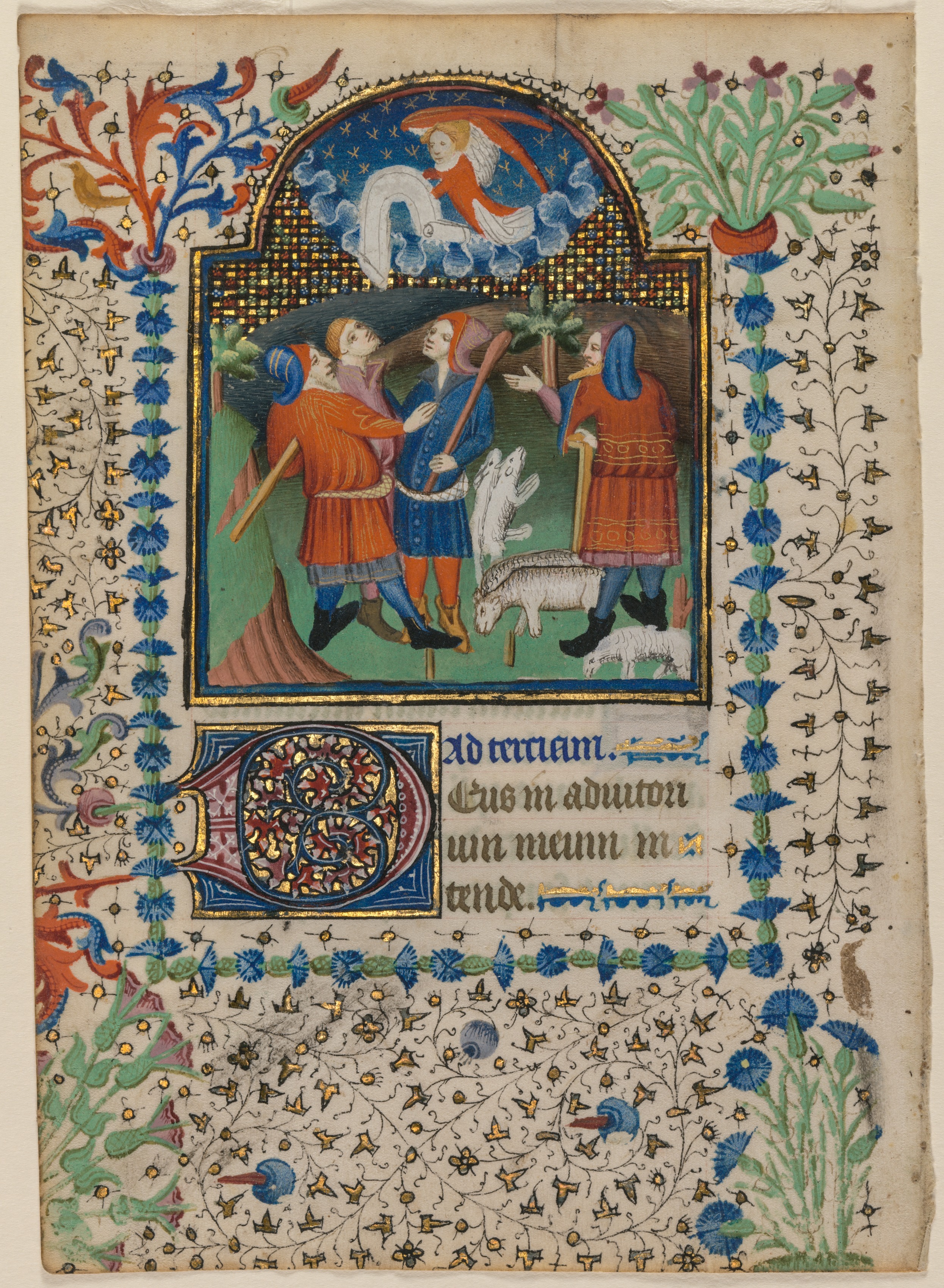 Leaf from a Book of Hours: Annunciation to the Shepherds (recto)