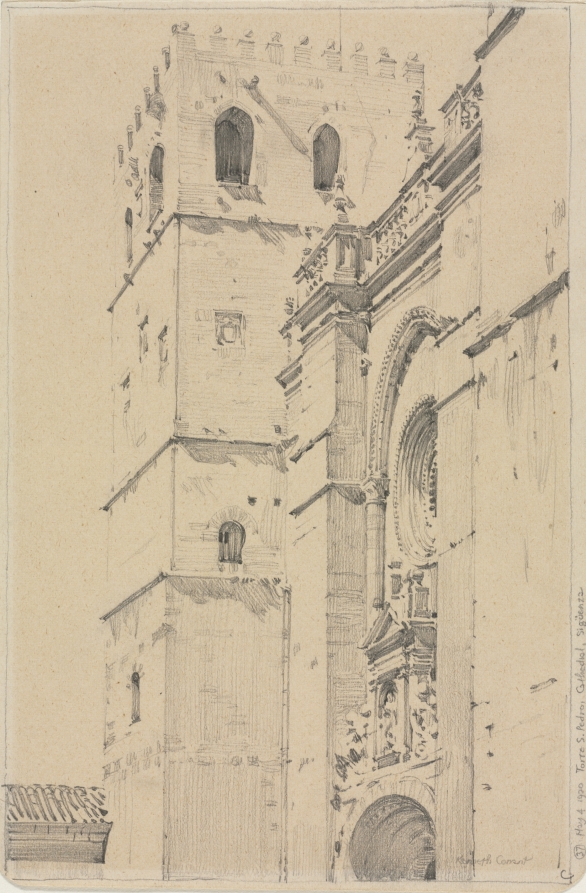 Cathedral of Torre S. Pedro - West Front, Siguenza, Spain, Kenneth John Conant, 1920