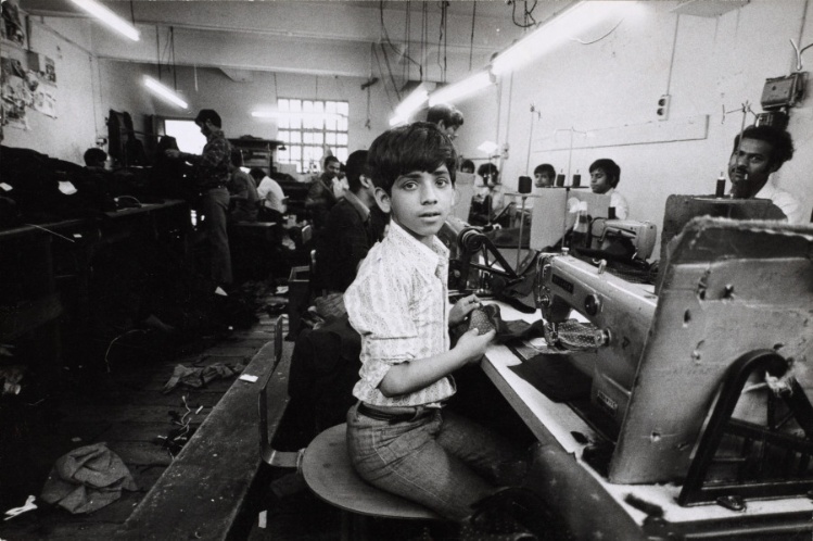 Child labor is practiced in Brick Lane clothing factories, in spite of controls by authorities, London, England