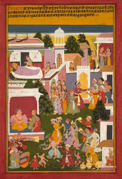 The Birth of Krishna, from a Sursagar of Surdas (Indian, c. 1480–1580)