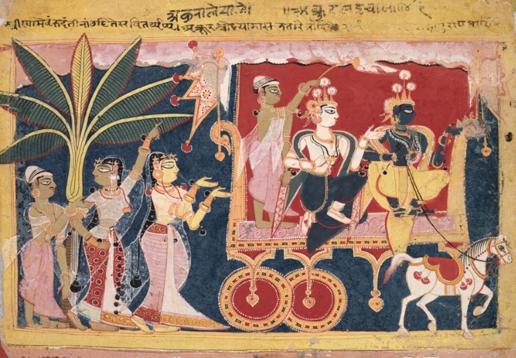 Akrura Drives Krishna and Balarama to Mathura (Isarda Bhagavata Purana)