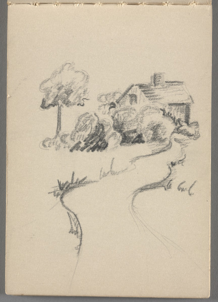 Sketchbook No. 10, page 7: Pencil sketch of house, path, trees