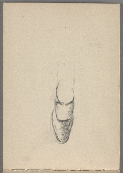 Sketchbook No. 10, page 9: Pencil drawing of leg and woman's shoe
