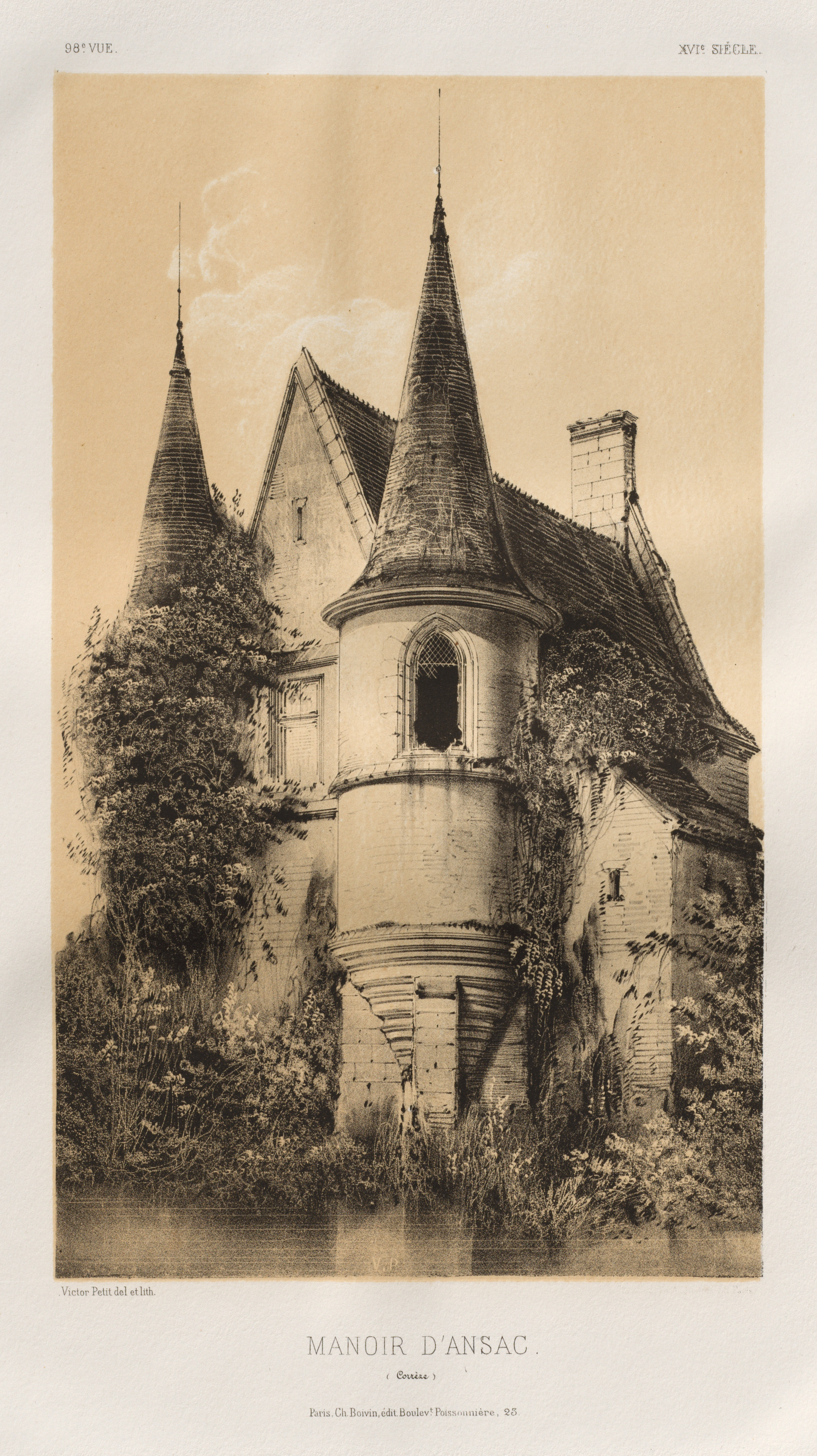 Architecture Pittoresque ou Monuments des XVeme. Et XVIeme. Siecles: Chateaux de France des XV et XVI Siecles: Pl. 98, Manoir d'Ansac (Corrèze)