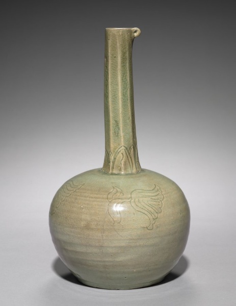 Long-necked Bottle with Incised Floral Design