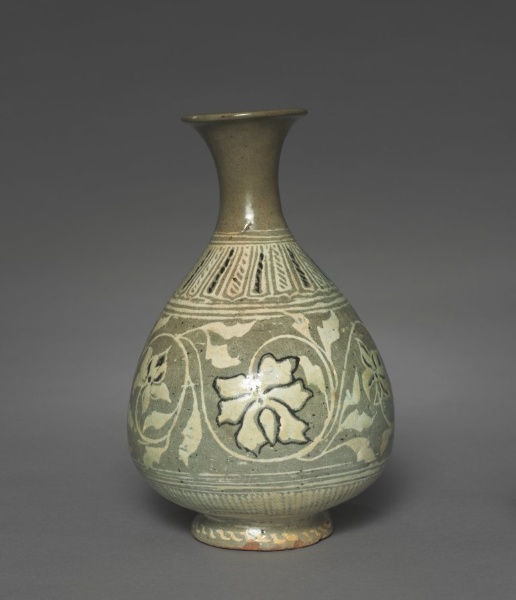 Bottle Inlaid with Peony and Scroll Design