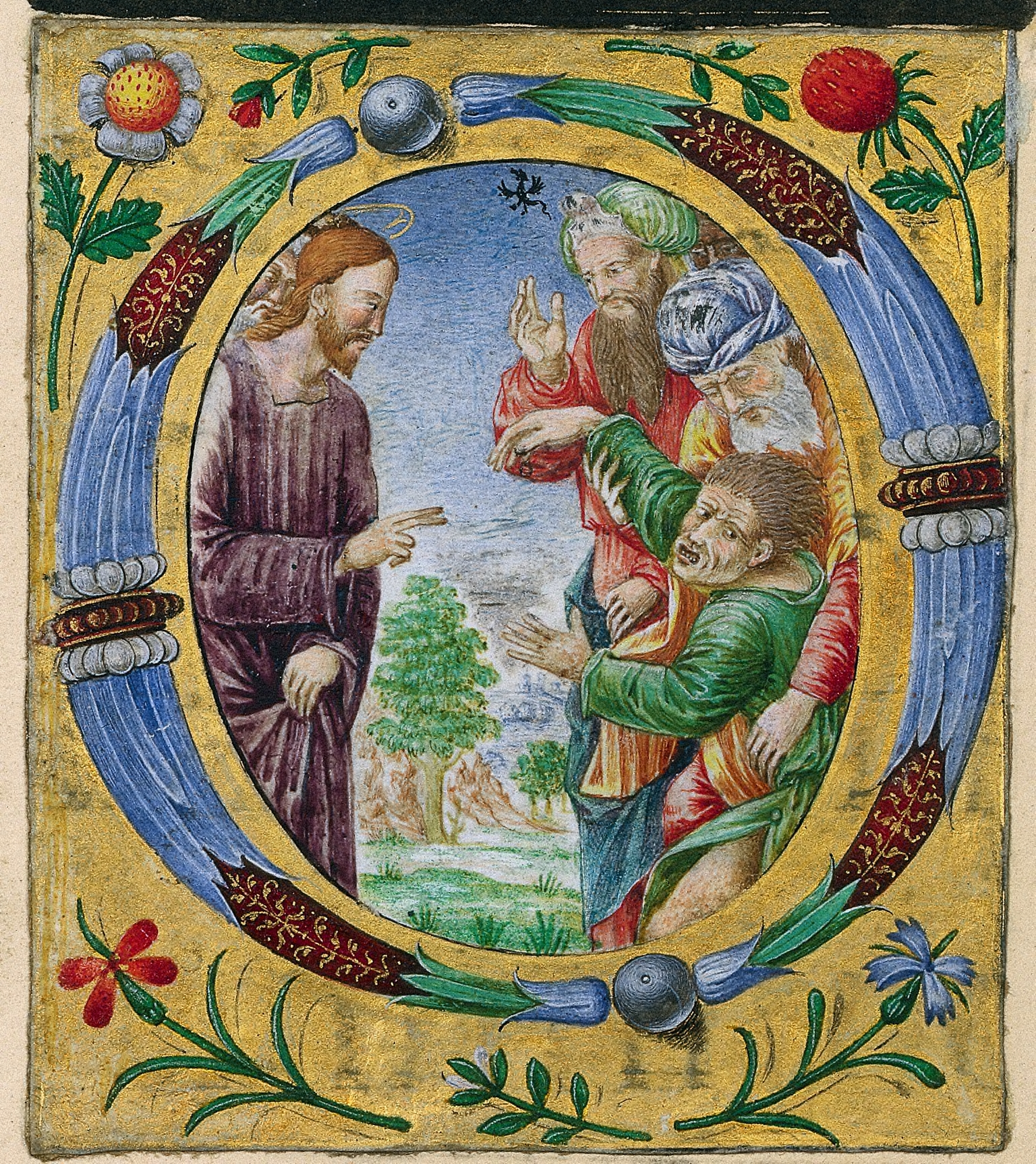 Cutting from a Missal: Initial O with Christ Performing an Exorcism