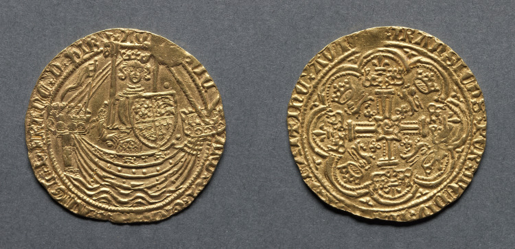 Noble: Richard II Standing on Ship with Shield of Arms (obverse); Ornamental Cross with Lis Terminals (reverse)