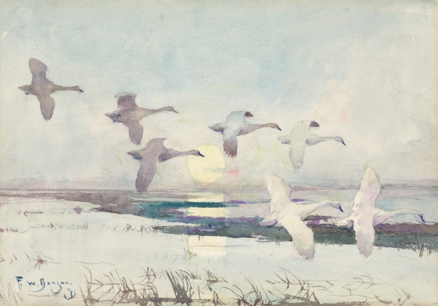 Swans at Moonlight, Frank W. Benson, 1931