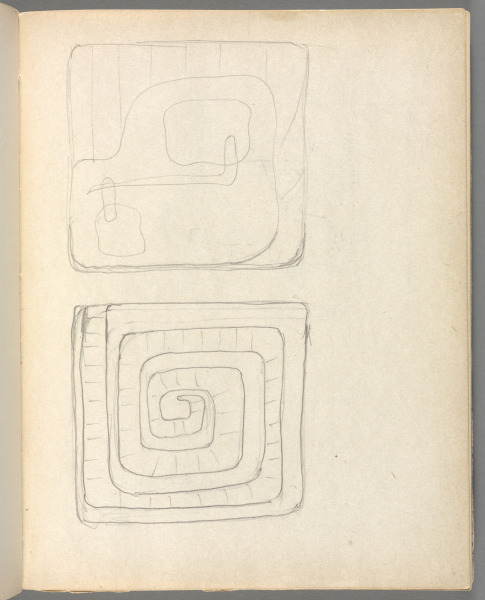 Sketchbook No. 6, page 99: Pencil 2 abstract designs, 1 is spiral