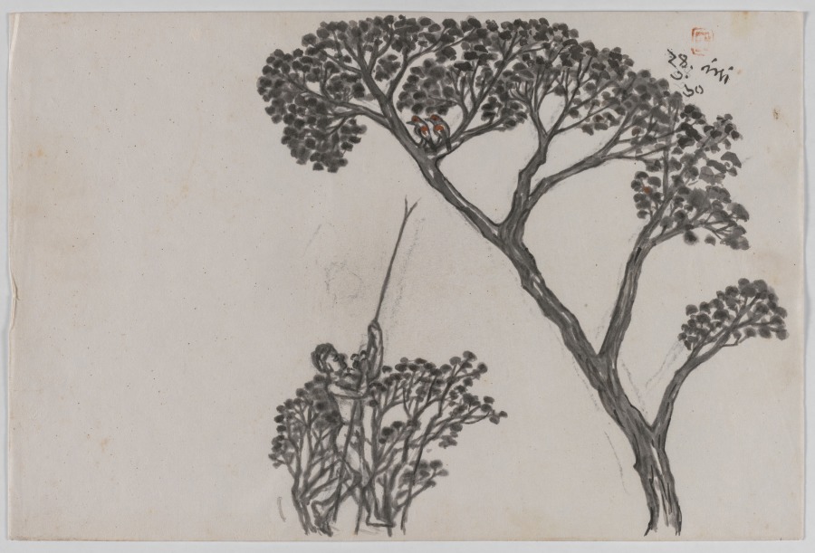 Untitled (Bird Hunter), Nandalal Bose, 1960