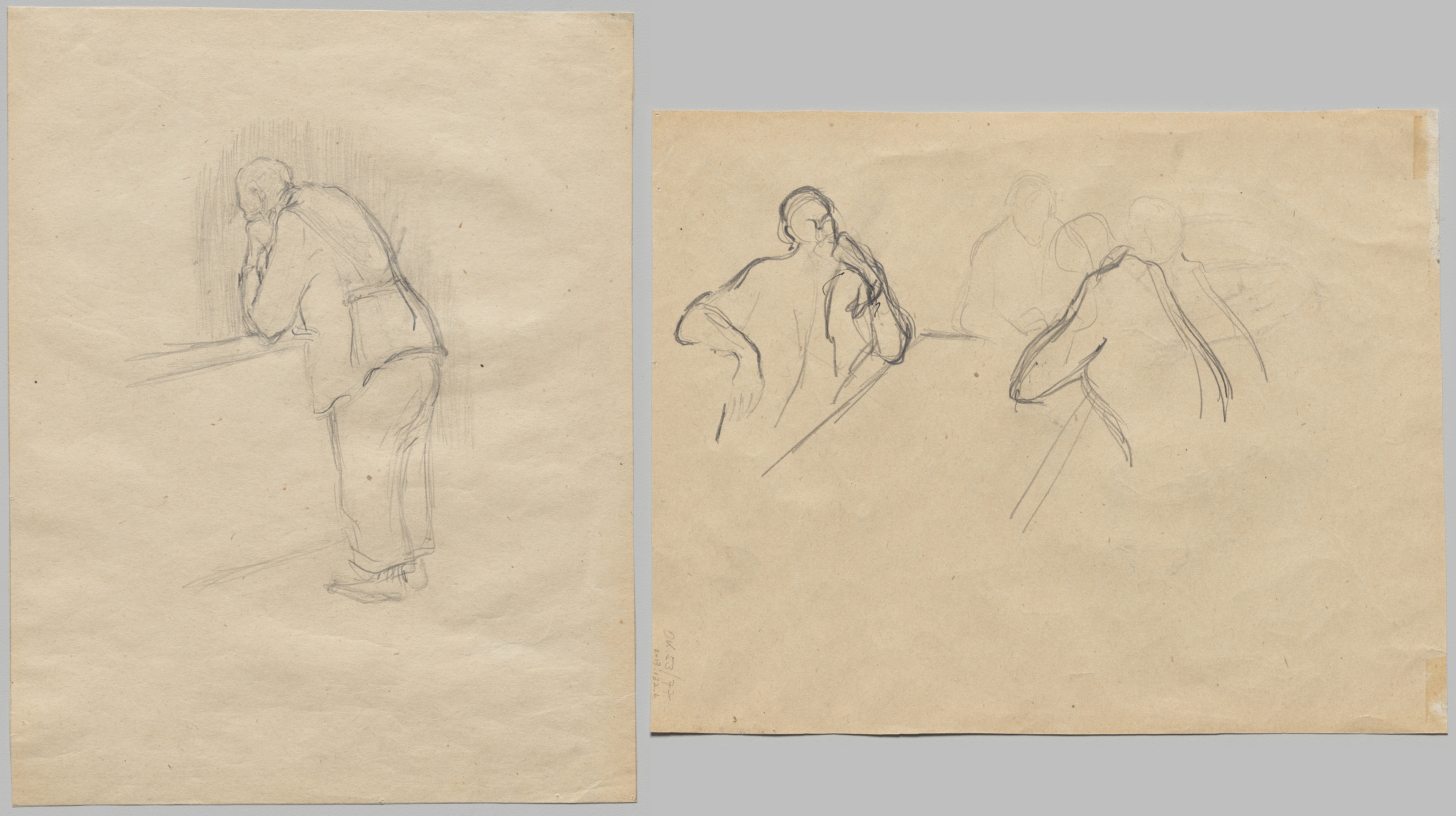 Budapest Ghetto Series 1944: Man Leaning (recto), Four Figures Seated at a Table (verso)