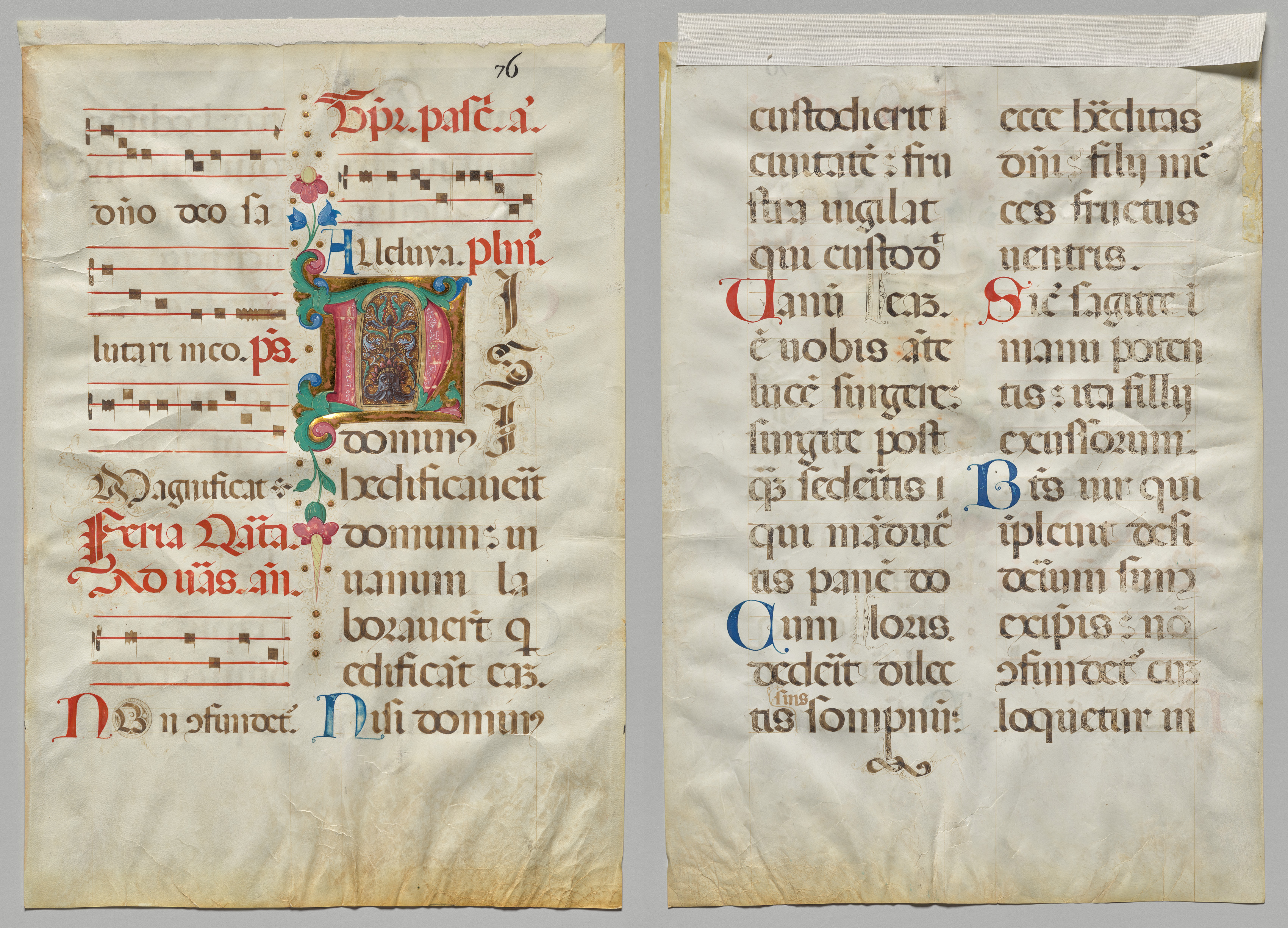 Leaf from an Antiphonary: Floral Initial (recto); Text (verso)