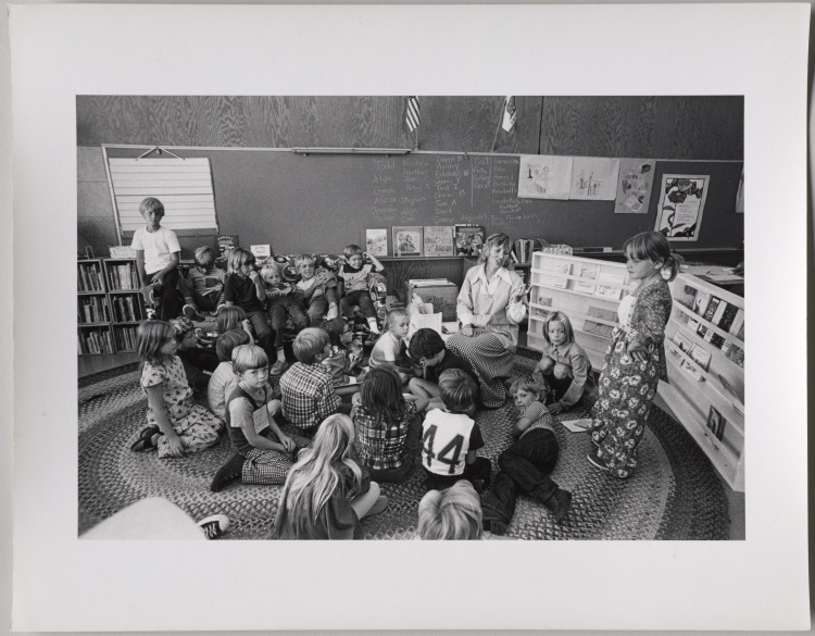 Teacher and Kids on Rug in Classroom, Tri-Valley Area, Northern California