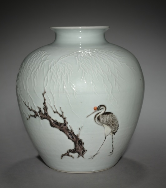 Jar with Crane and Willow in Relief
