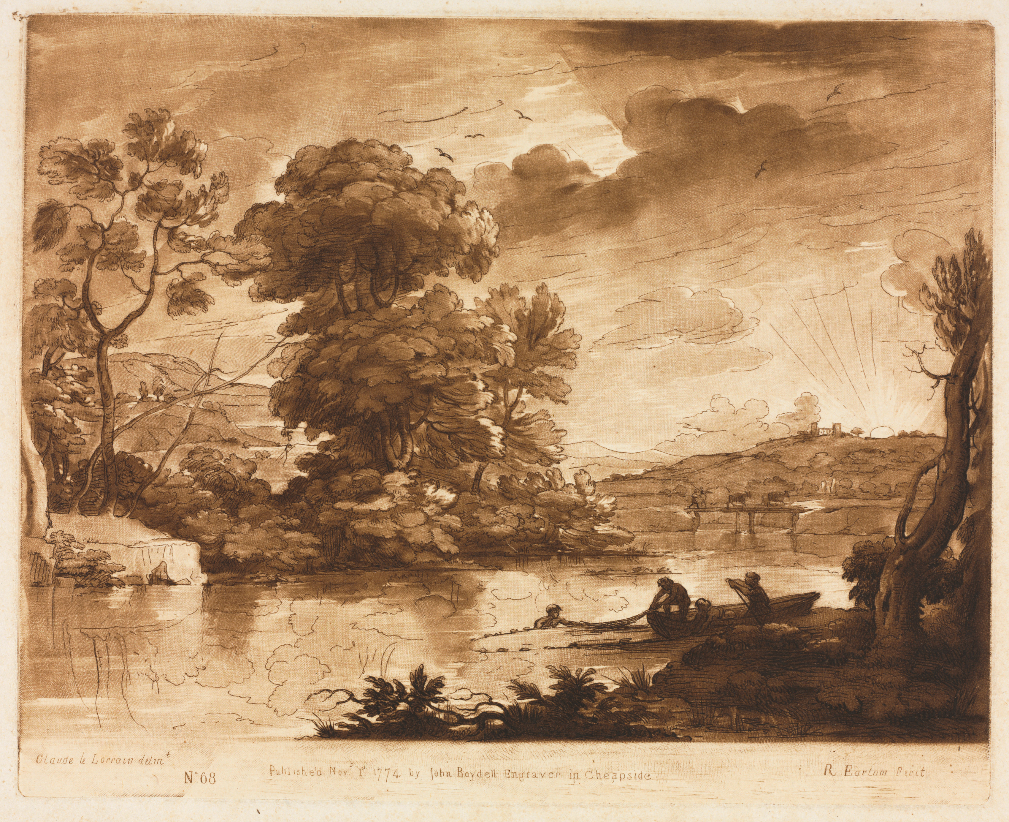 Liber Veritatis:  No. 68, A Landscape at Sunset with Fishermen Drawing a Net