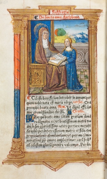 Printed Book of Hours (Use of Rome):  fol. 108v, Saint Anne and the Virgin Mary