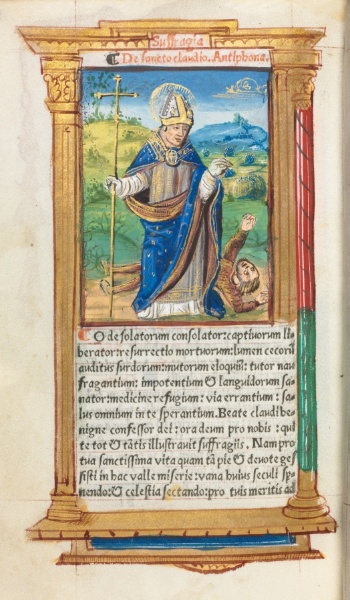 Printed Book of Hours (Use of Rome):  fol. 105v, St. Claude as Bishop