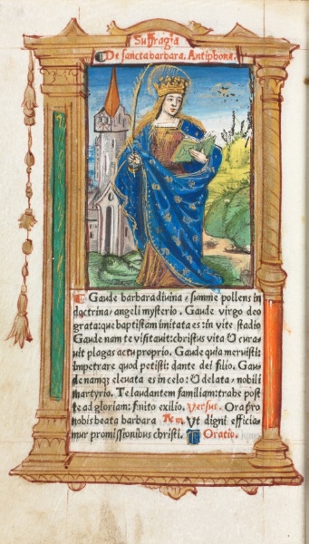Printed Book of Hours (Use of Rome):  fol. 110v, St. Barbara