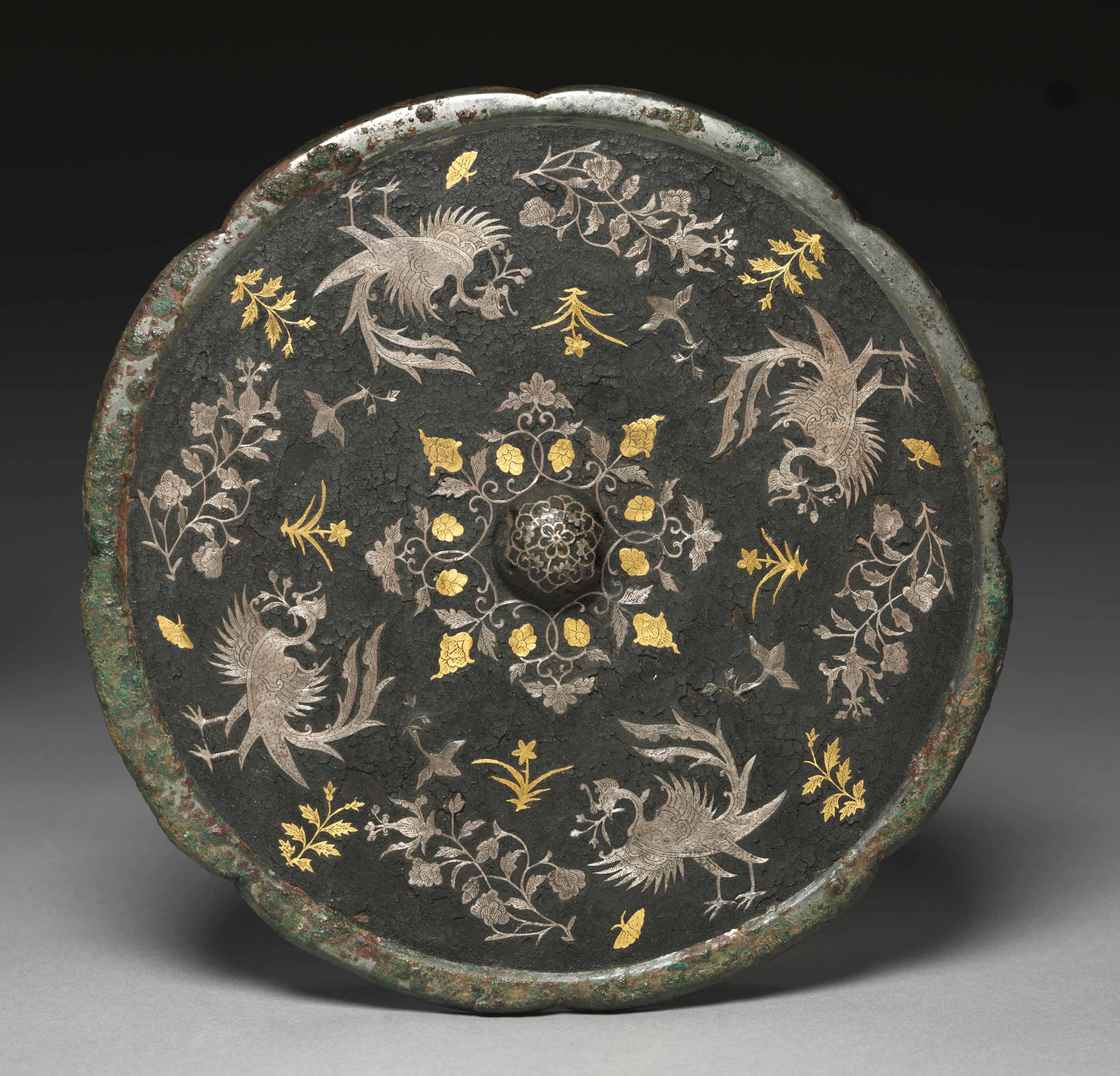 Mirror with Phoenixes, Birds, Butterflies, and Floral Sprays