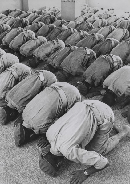 Recruits bow to Mecca in their mosque at the Jordanian Army recruit depot, Jordan