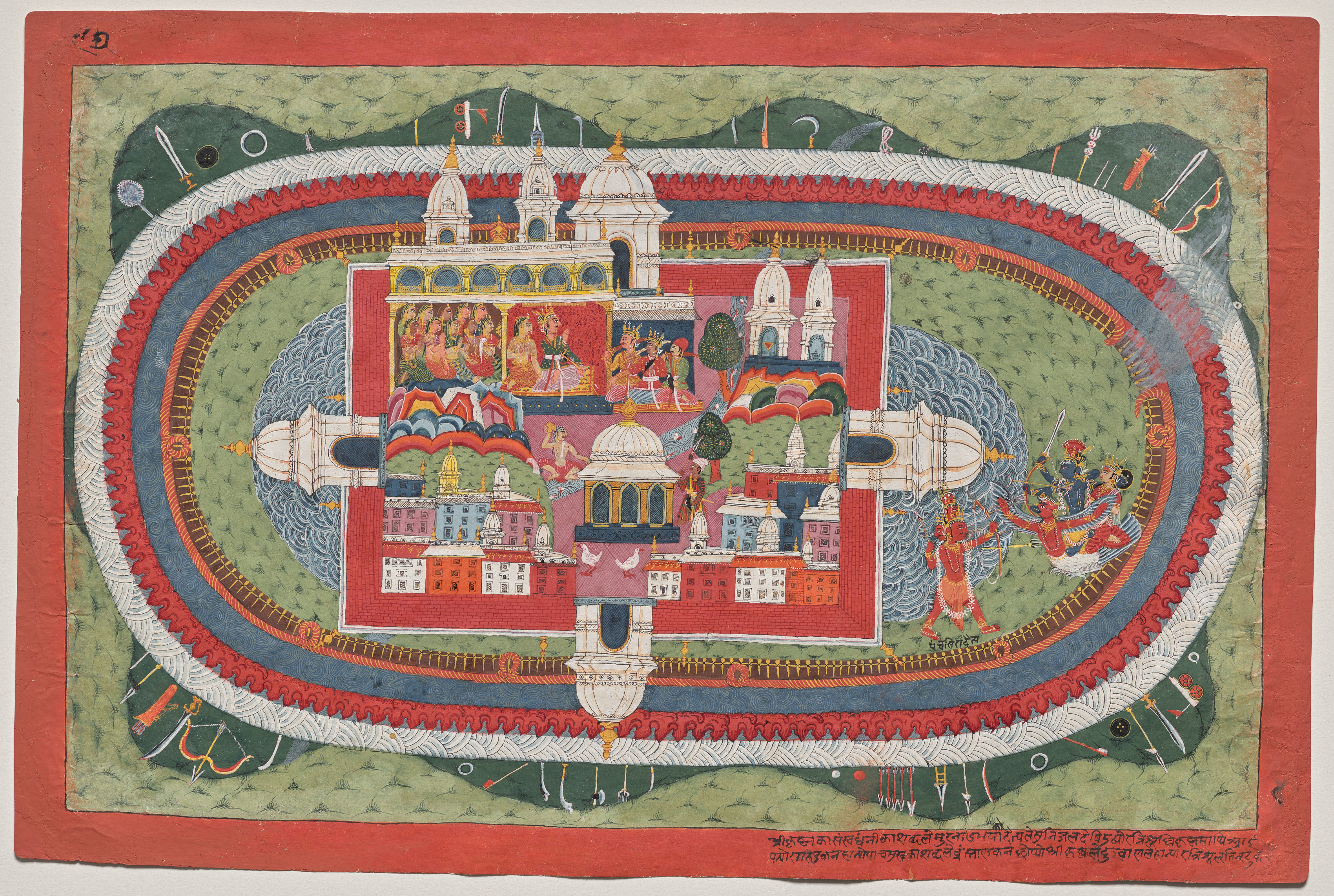 Krishna and Satyabhama Storm the Citadel of Naraka, folio 97 from a Bhagavata Purana
