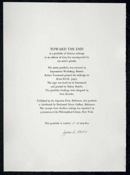 Toward the End: Page 14. Colophon
