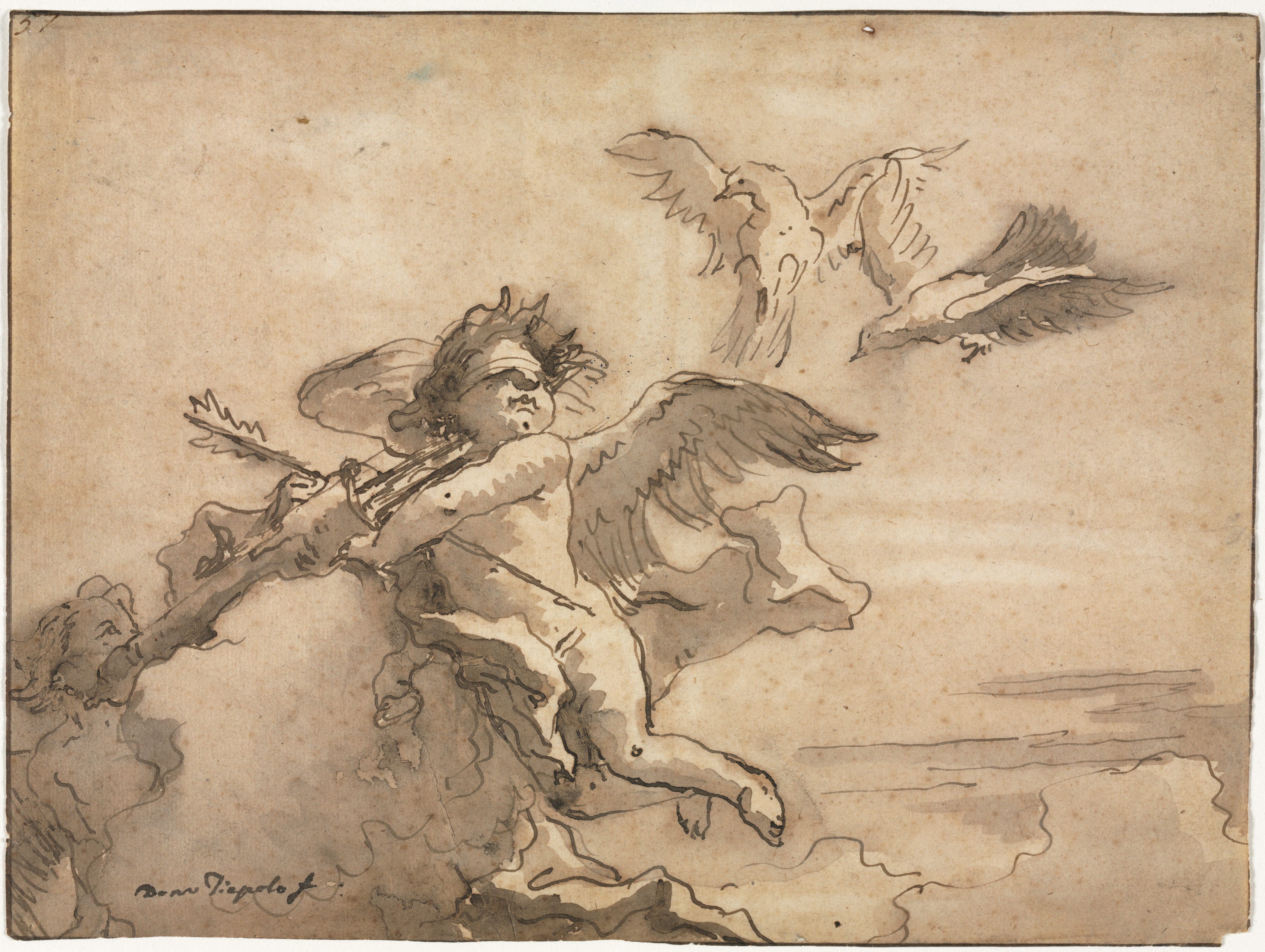 Cupid Blindfolded and Two Doves