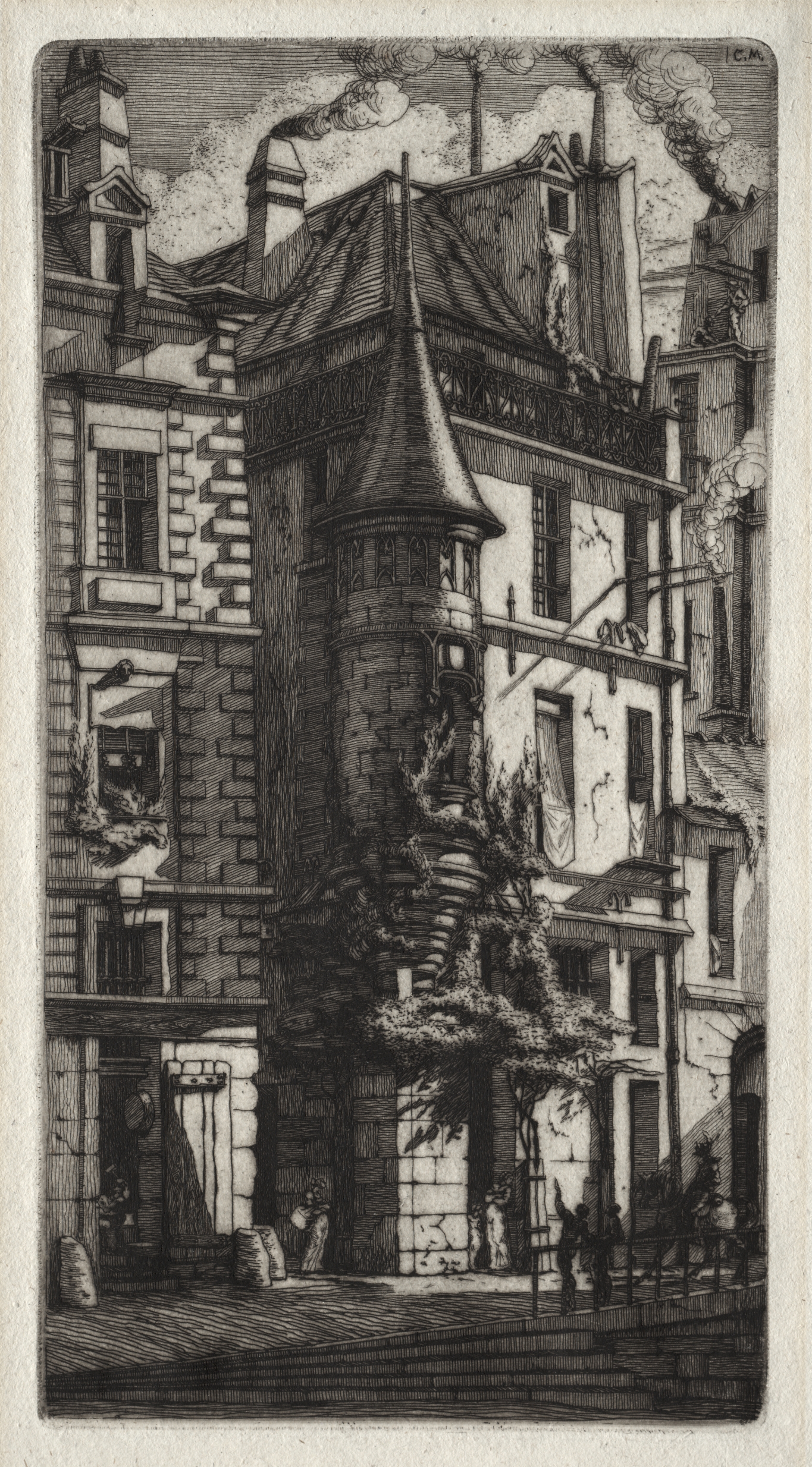 Etchings of Paris:  House with a Turret, Weavers' Street