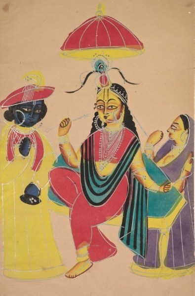 Krishna Standing by Radha who is Seated on a Chair